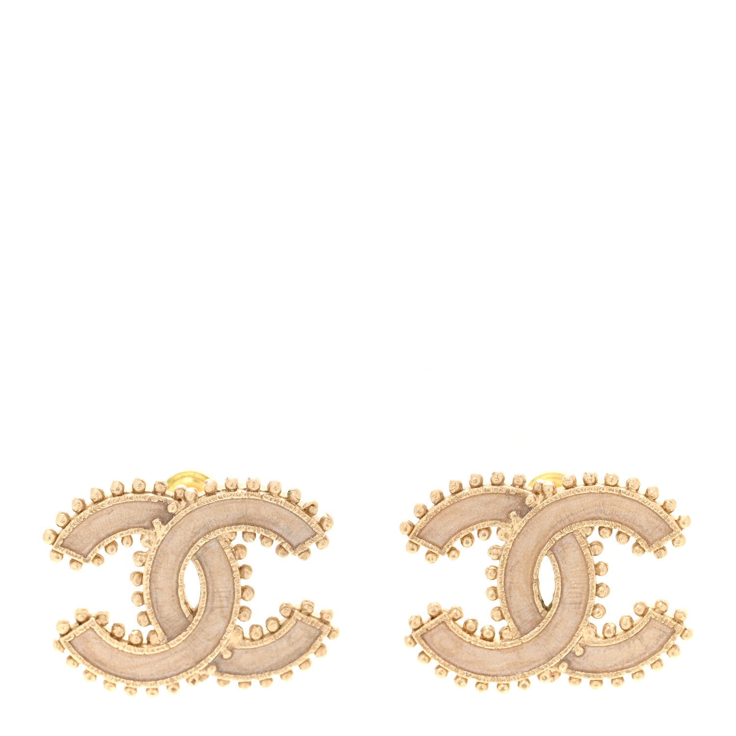 Chanel Metal Enamel CC Earrings Beige Gold 1 of 5
