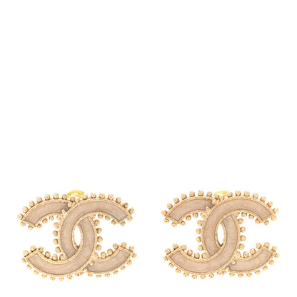 Chanel Metal Enamel CC Earrings Beige Gold 1 of 5