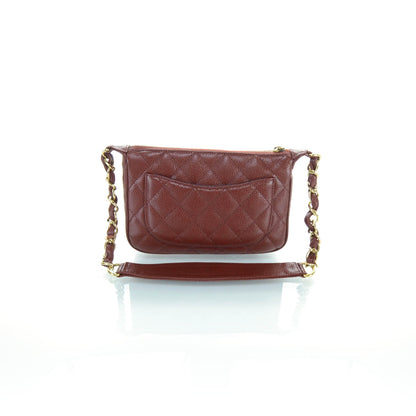 Chanel Caviar Quilted Pochette Dark Red 3 of 10