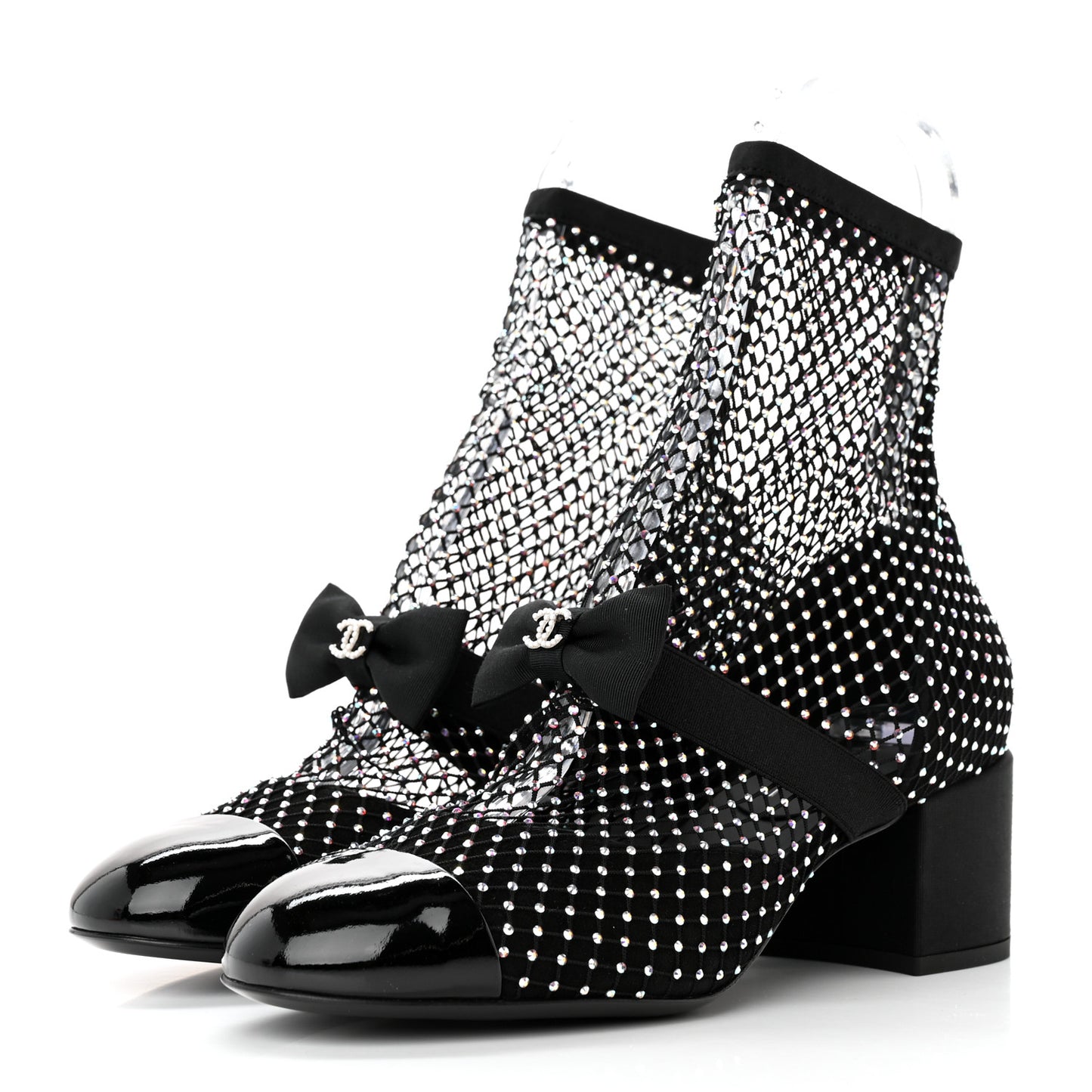 Resille Strass Kid Suede Patent Mary Jane Short Boots 39 Black