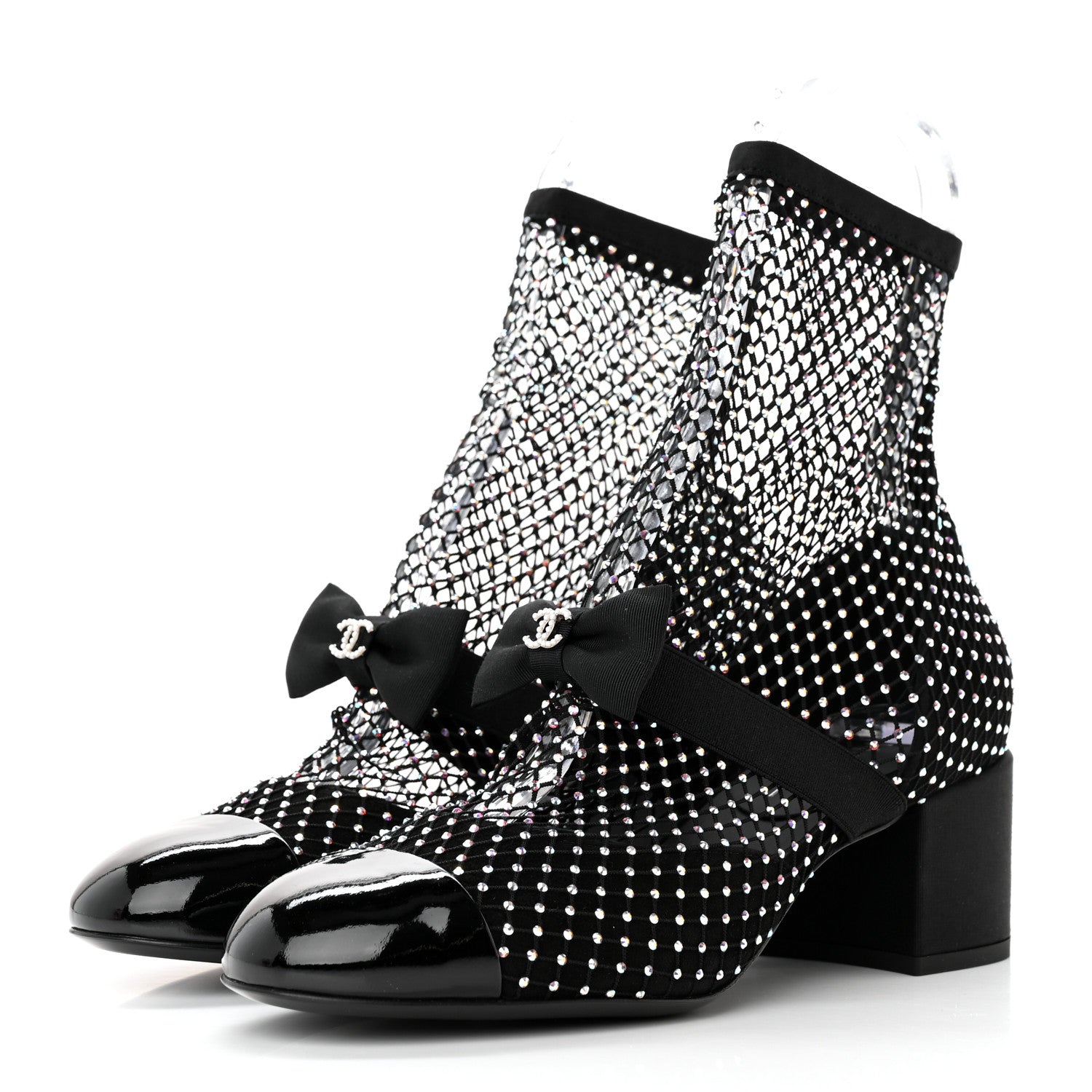 Chanel Resille Strass Kid Suede Patent Mary Jane Short Boots 39 Black 3 of 11