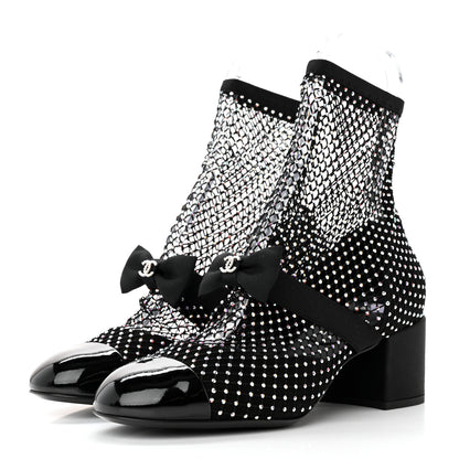 Chanel Resille Strass Kid Suede Patent Mary Jane Short Boots 39 Black 3 of 11