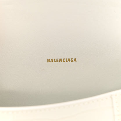 Balenciaga Shiny Calfskin Crocodile Embossed Hourglass Top Handle Bag XS White 6 of 13