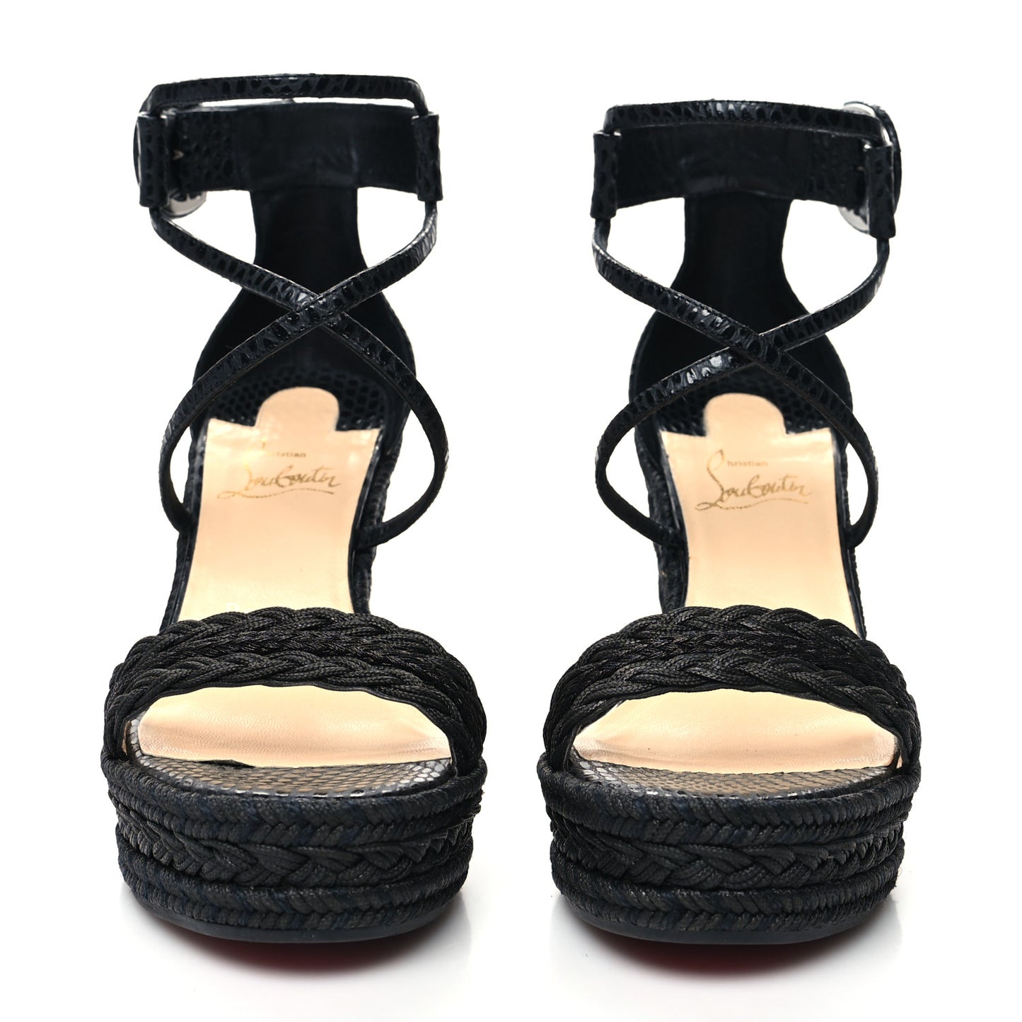 Cotton Braided Calfskin Bodrum 110 Wedge Sandals 37 Black