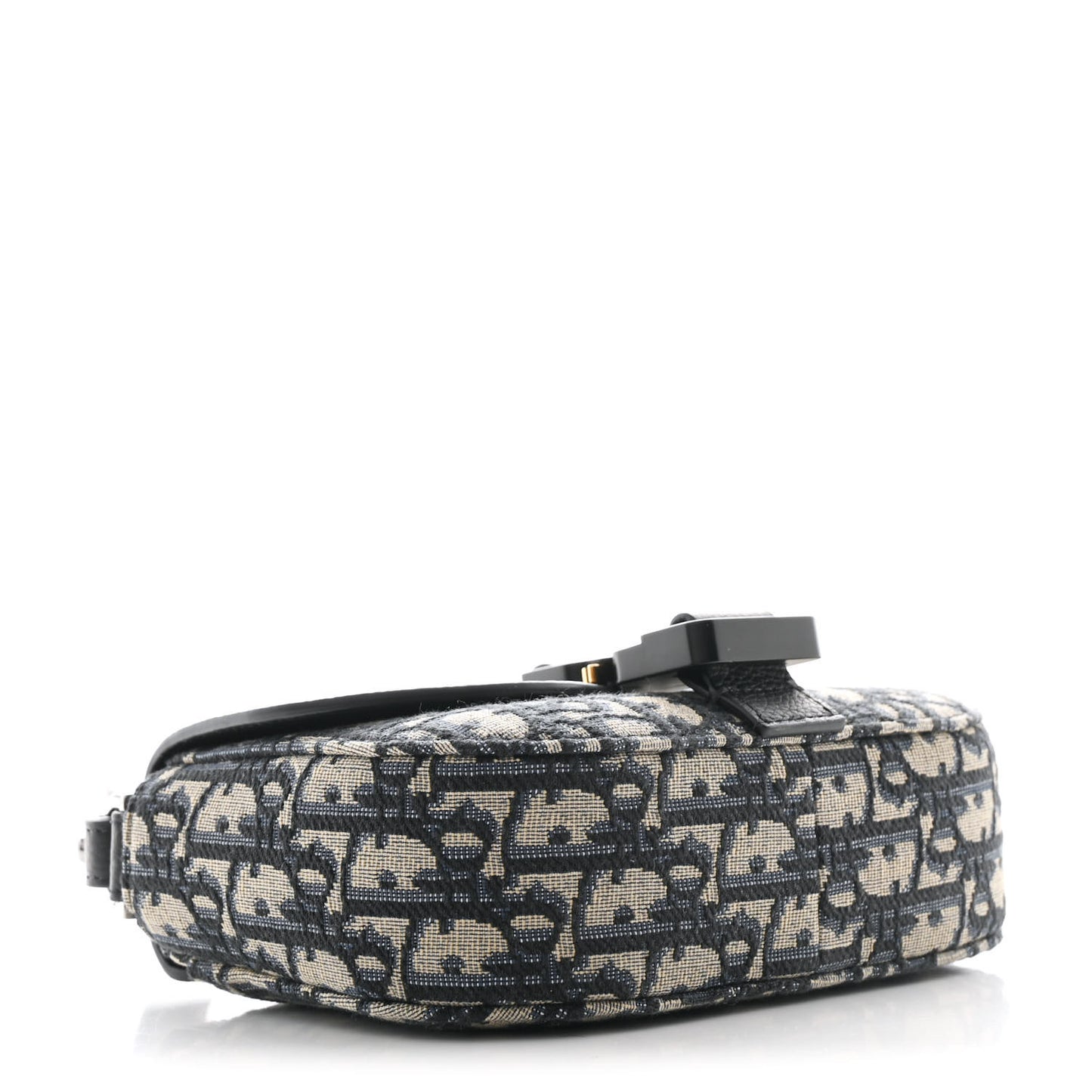 Grained Calfskin Oblique Mini Saddle Messenger Bag With Flap Beige Black