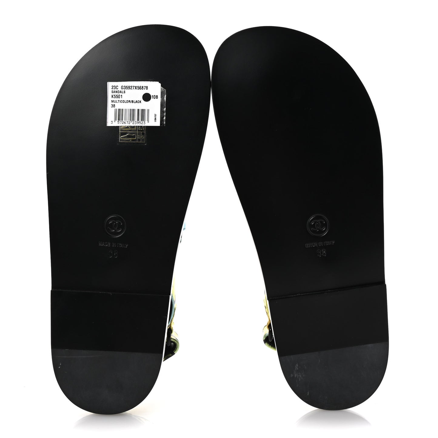 Laminated Lambskin Printed CC Dad Sandals 38 Multicolor Black