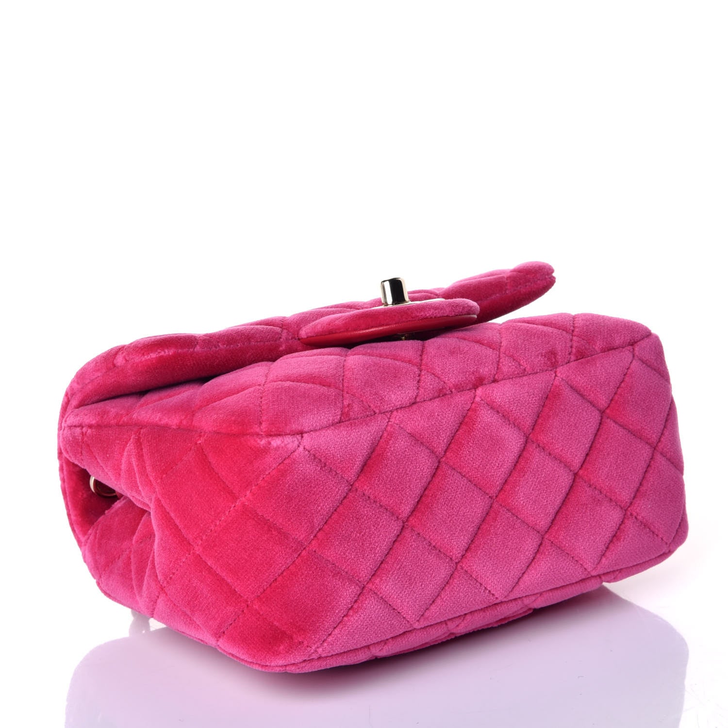Chanel Velvet Quilted Mini Square Pearl Crush Flap Fuchsia 4 of 10