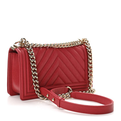 Chanel Caviar Chevron Quilted Medium Boy Flap Red 3 of 11