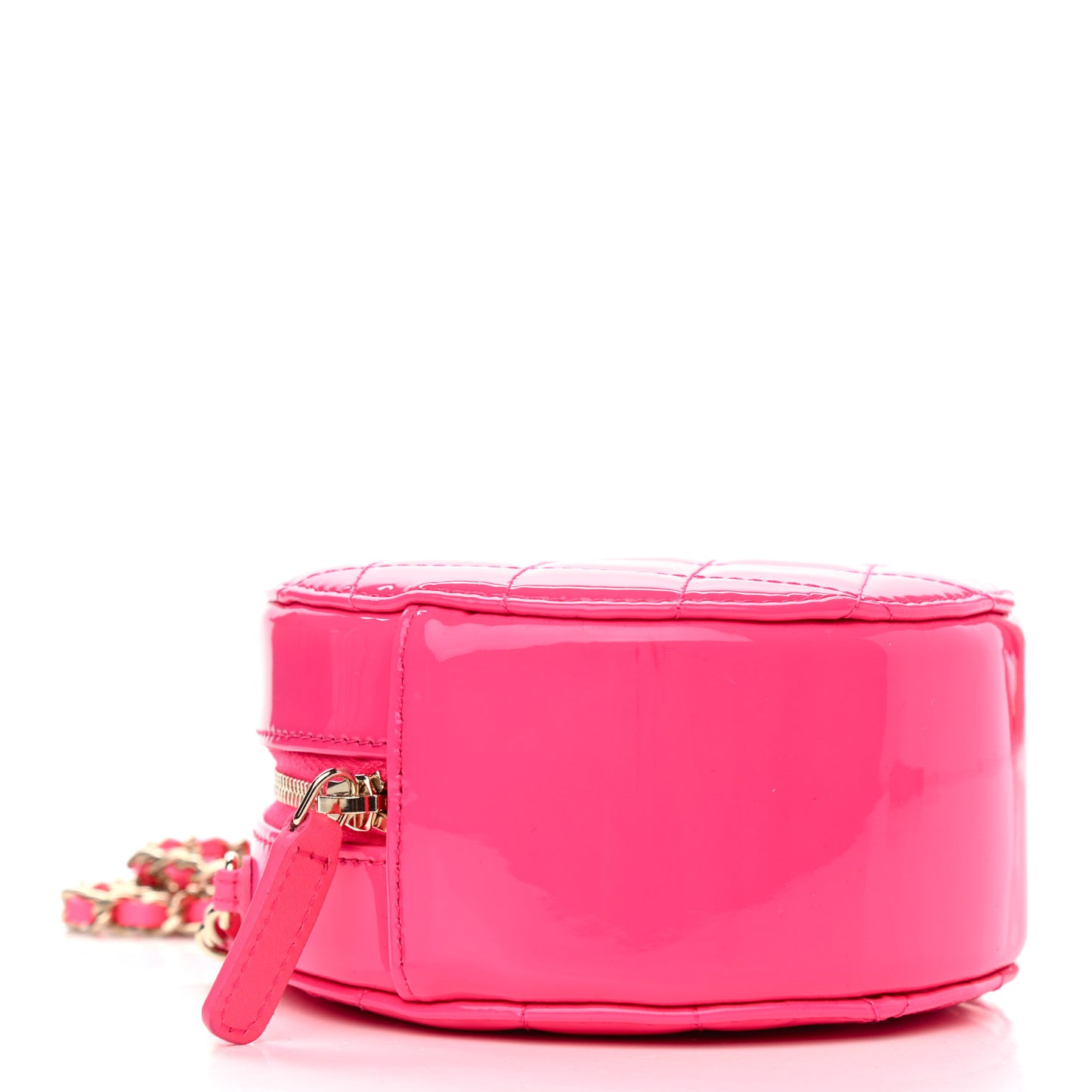Patent Quilted Round Clutch With Chain Dark Pink