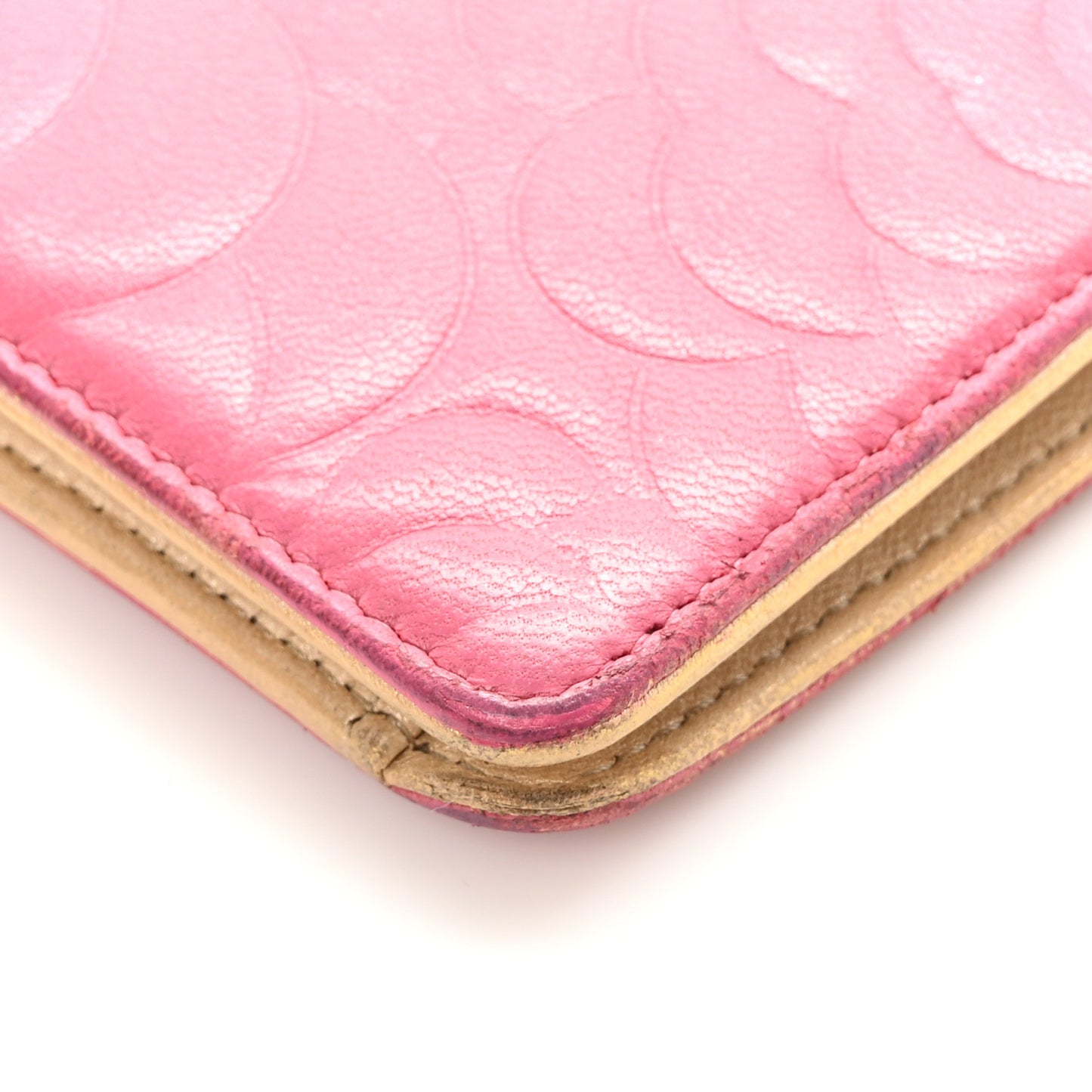Lambskin Camellia Embossed Yen Wallet Fuchsia