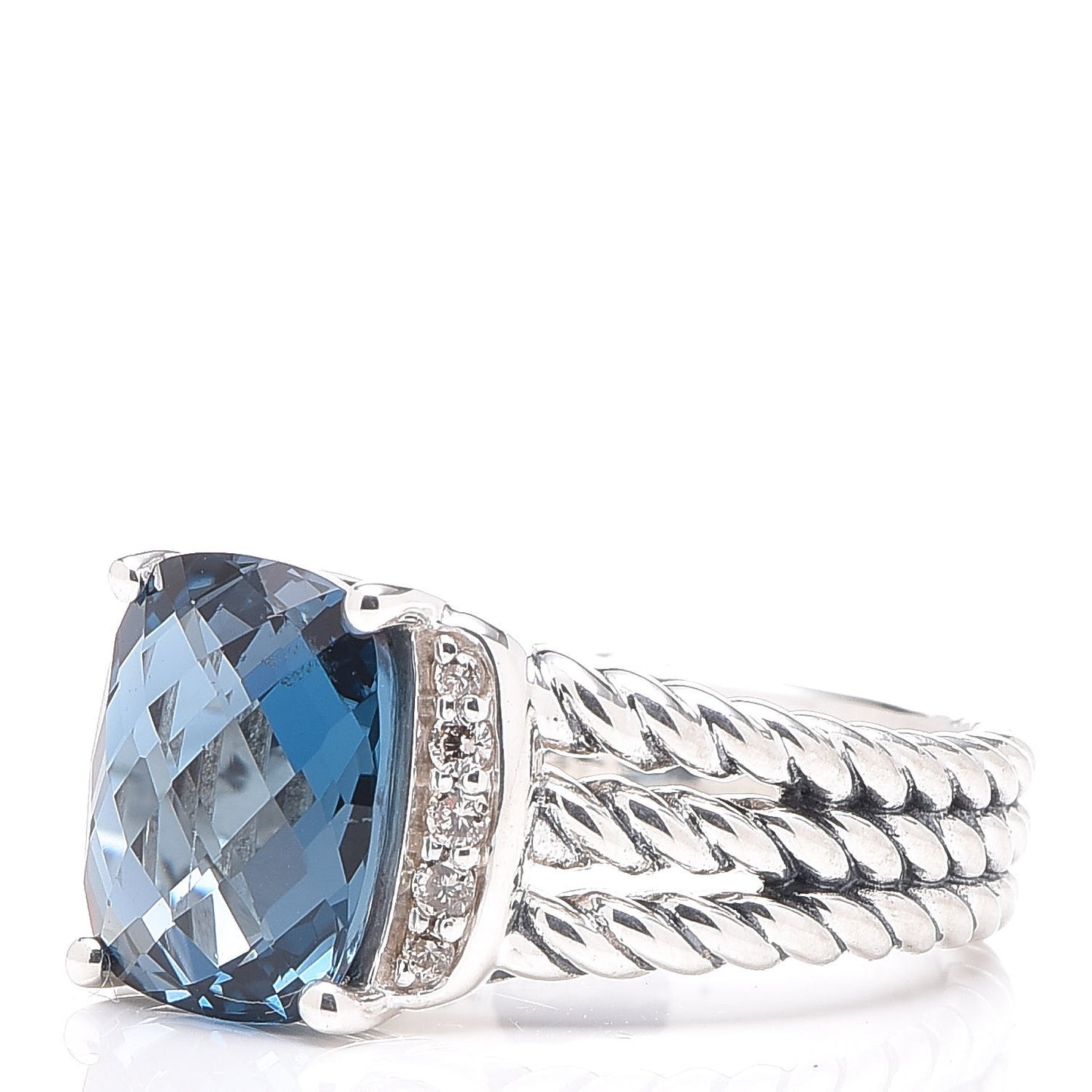 Sterling Silver Diamond Hampton Blue Topaz 10mm Petite Wheaton Ring 51 5.75