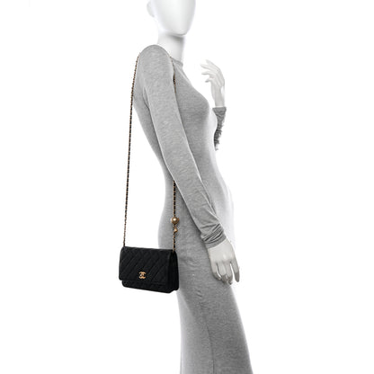 Chanel Lambskin Quilted CC Pearl Crush Wallet on Chain WOC Black 2 of 12