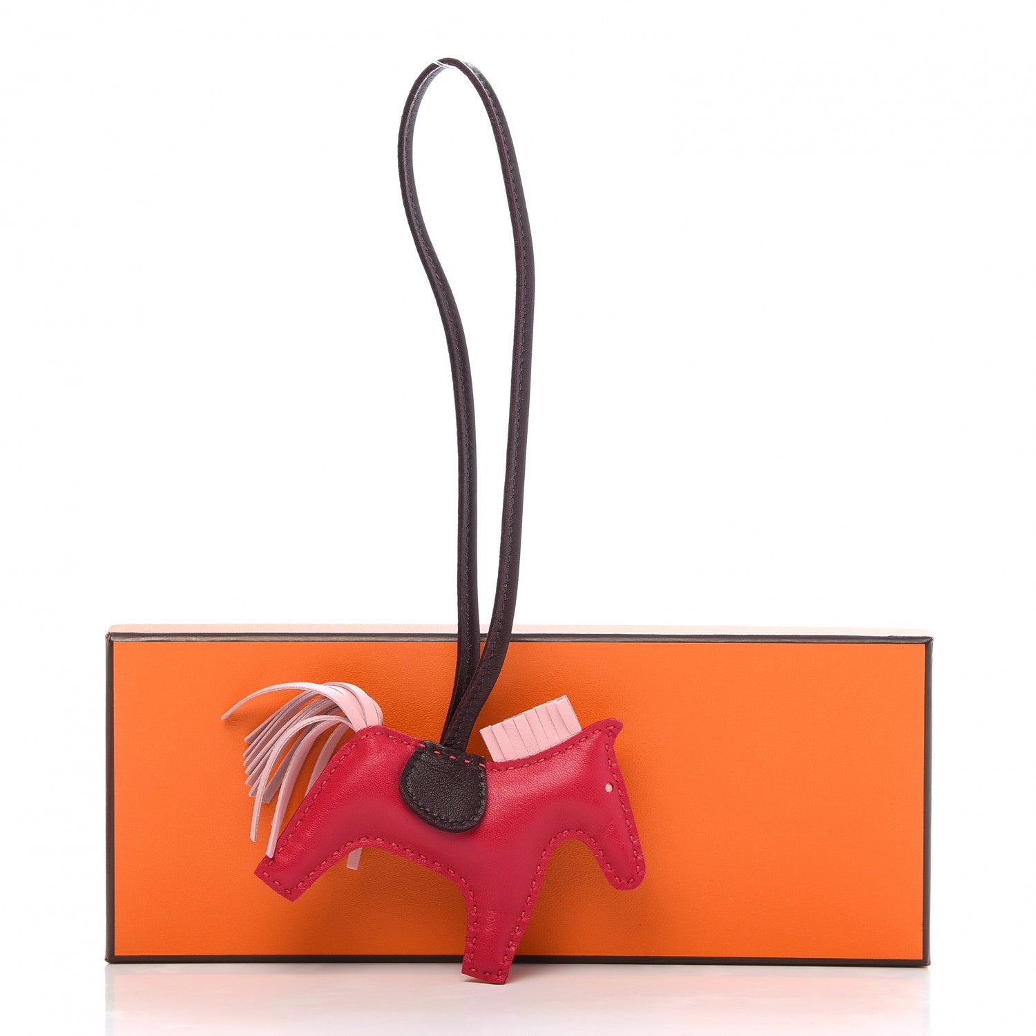 Hermes Milo Lambskin Grigri Rodeo Horse Bag Charm PM Rose Sakura Framboise Rouge Sellier 5 of 5