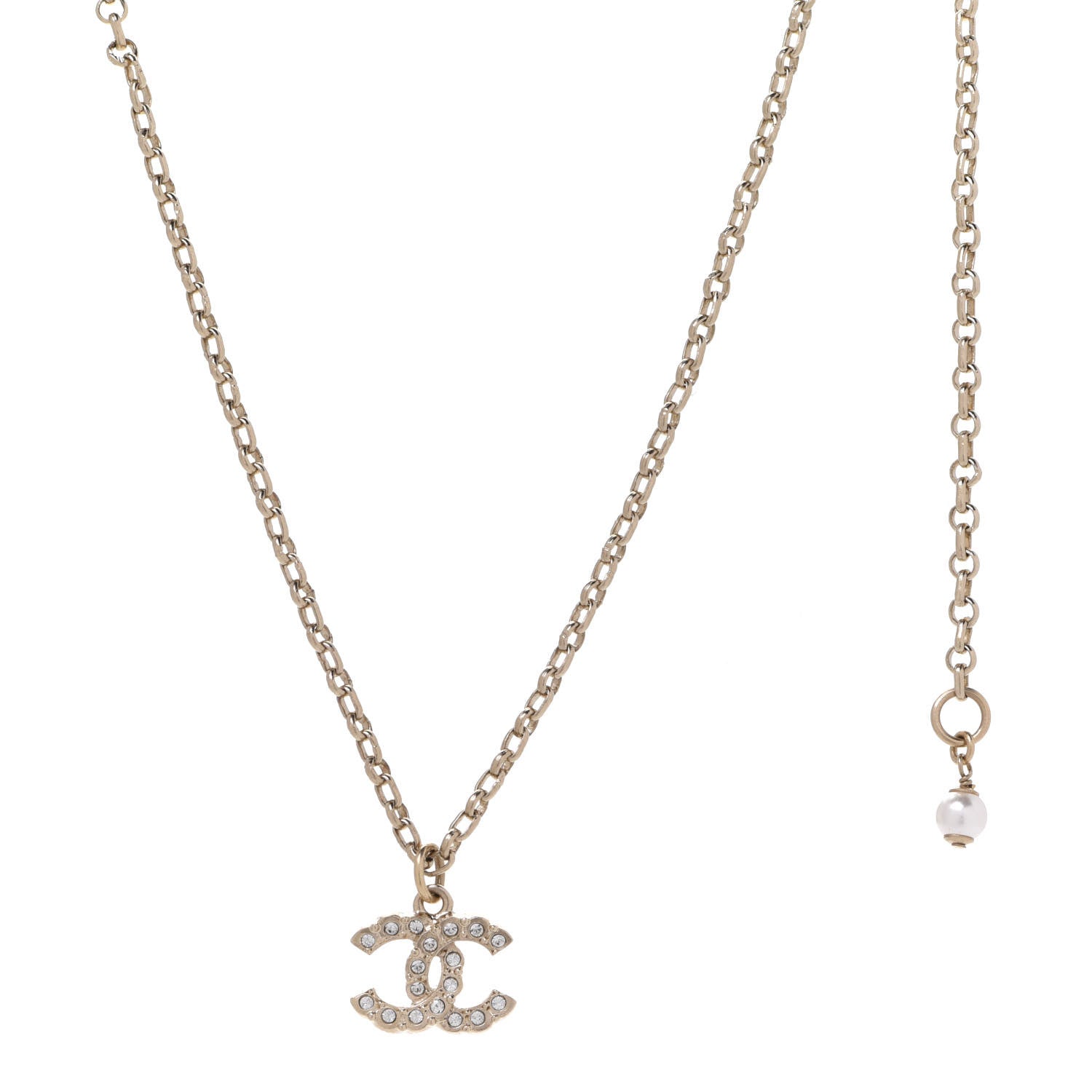 Chanel Pearl Crystal CC Pendant Necklace Gold 1 of 6