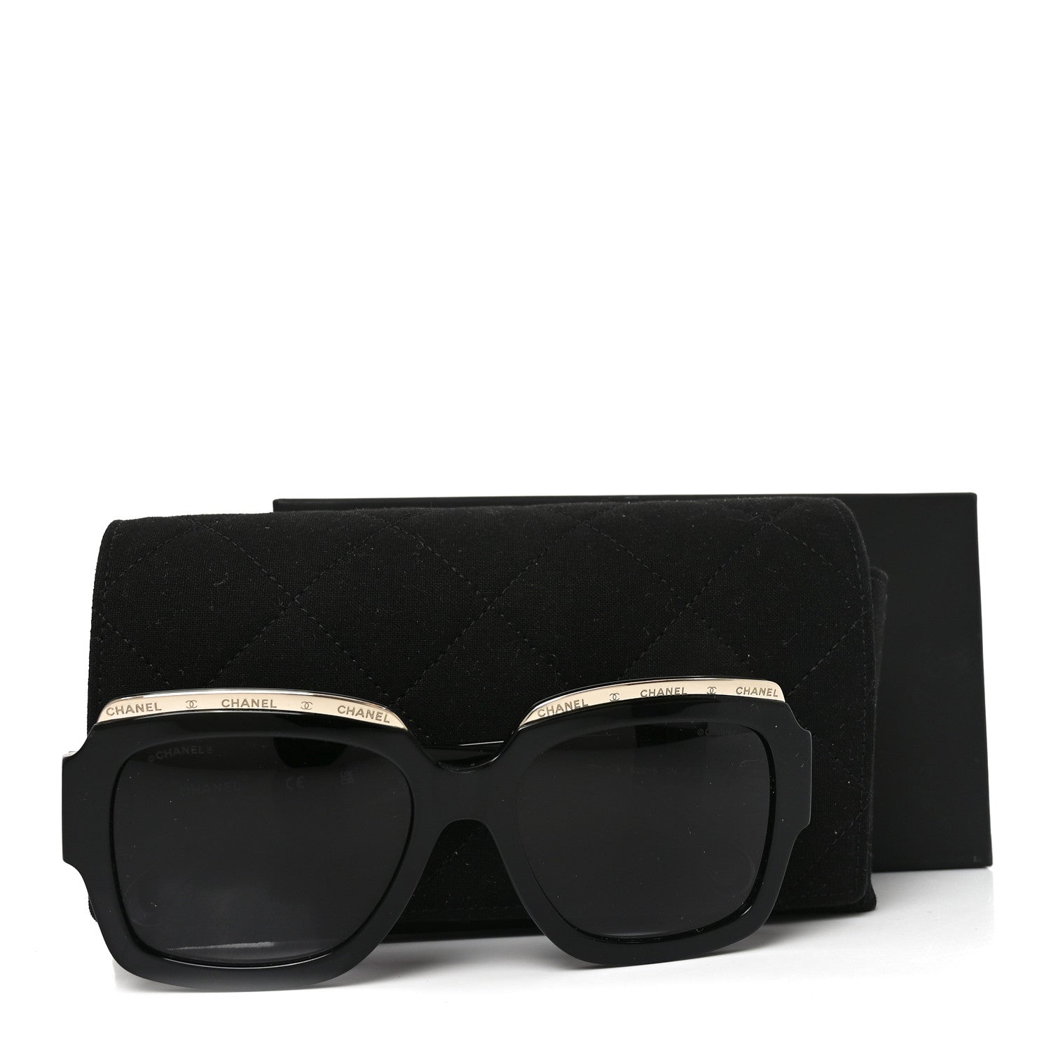 Chanel Acetate Rectangle Logo Sunglasses 71506A Black Gold 1891269