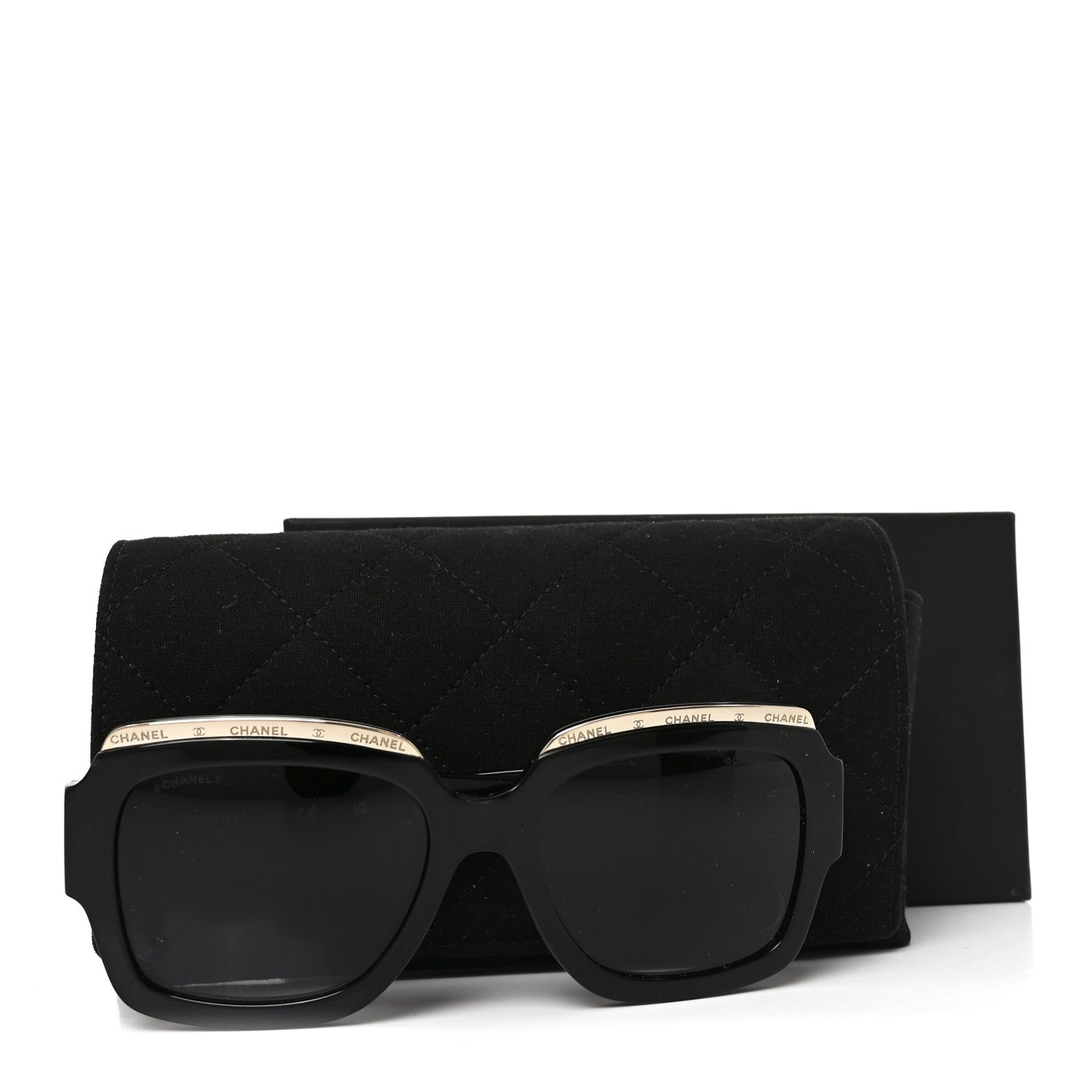 Acetate Rectangle Logo Sunglasses 71506A Black Gold