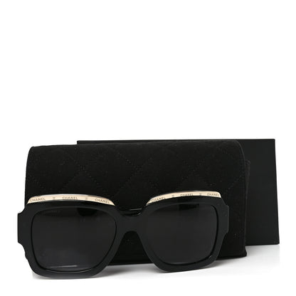 Chanel Acetate Rectangle Logo Sunglasses 71506A Black Gold 4 of 7