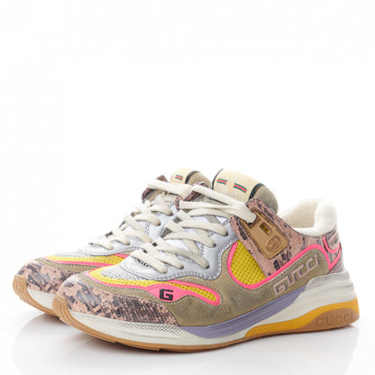 Gucci Suede Calfskin Tejus Printed Womens Ultrapace Sneakers 36 Pink Silver Oatmeal Yolk 3 of 7