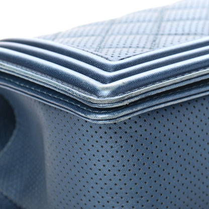 Chanel Metallic Lambskin Perforated Quilted Medium Boy Flap Blue 8 of 14