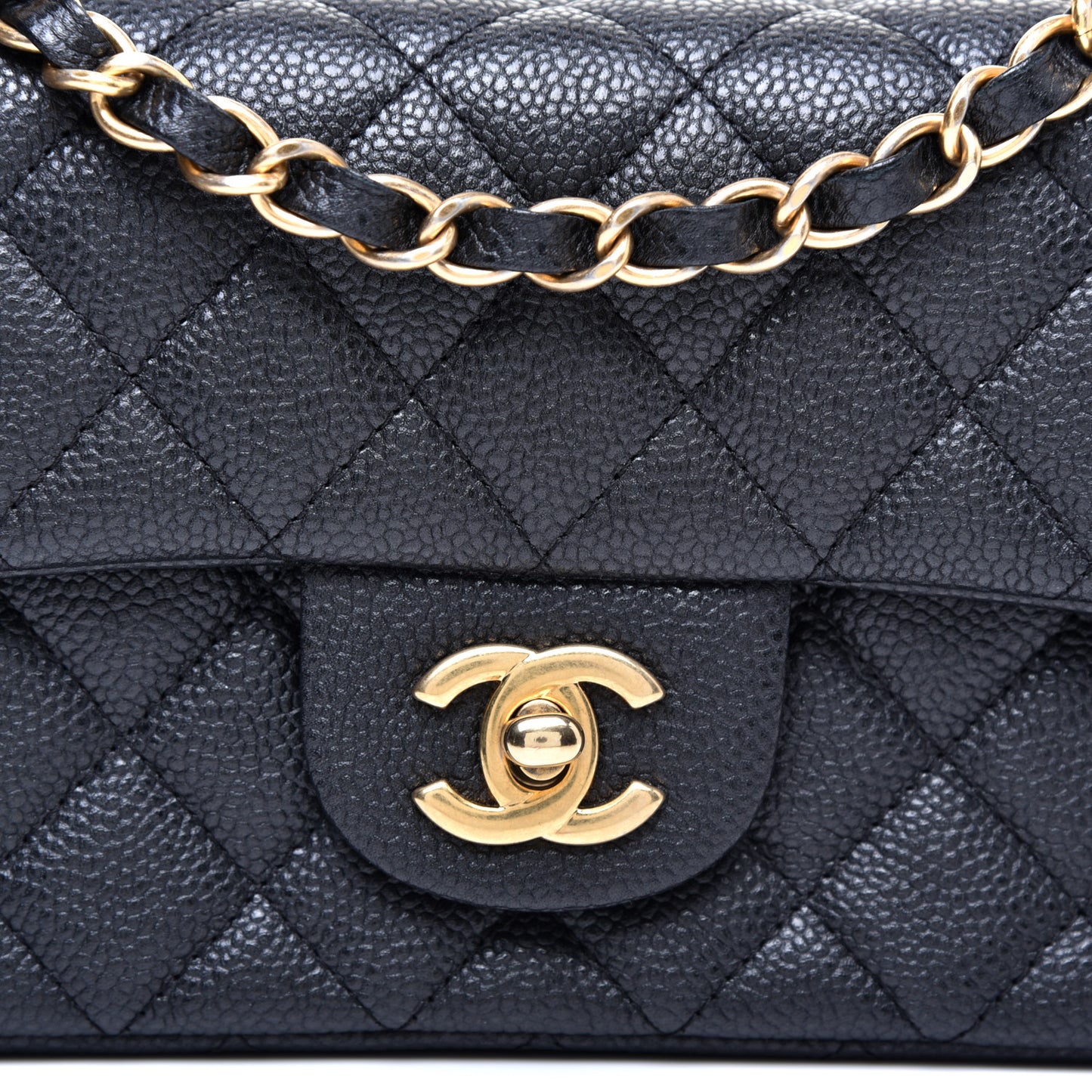 Metallic Caviar Quilted Mini Rectangular Flap Black