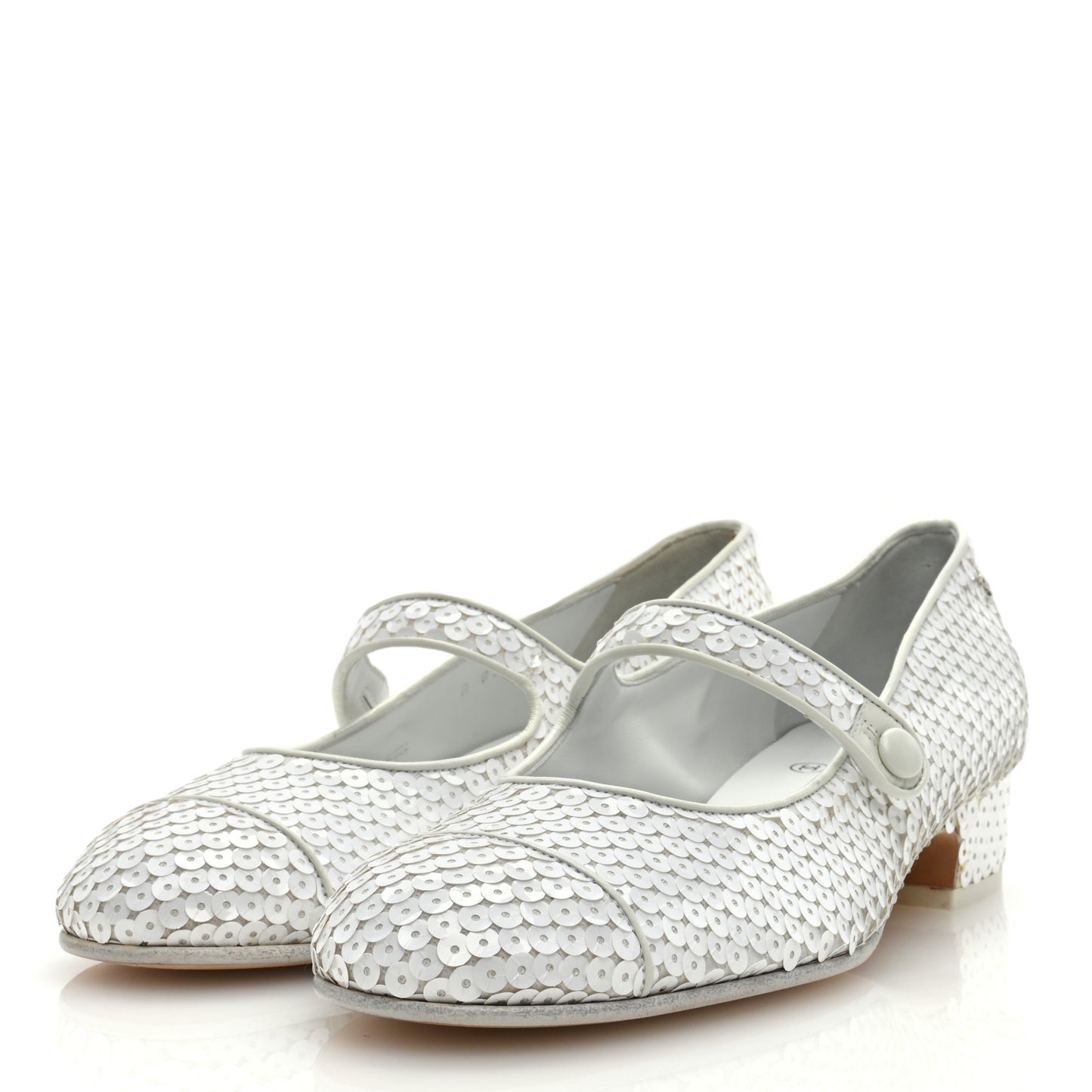 Calfskin Sequin Mary Janes Pumps 39 White