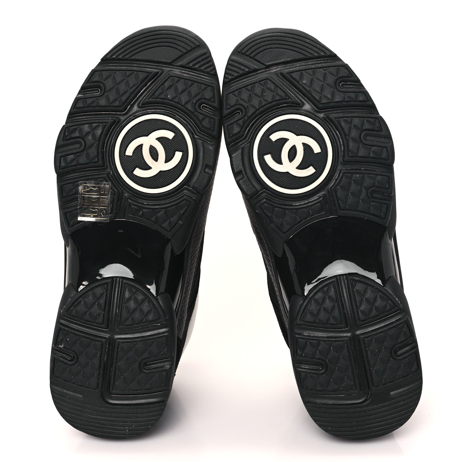 Chanel Mesh Suede Grained Calfskin Womens CC Sneakers 39 Black White 6 of 9