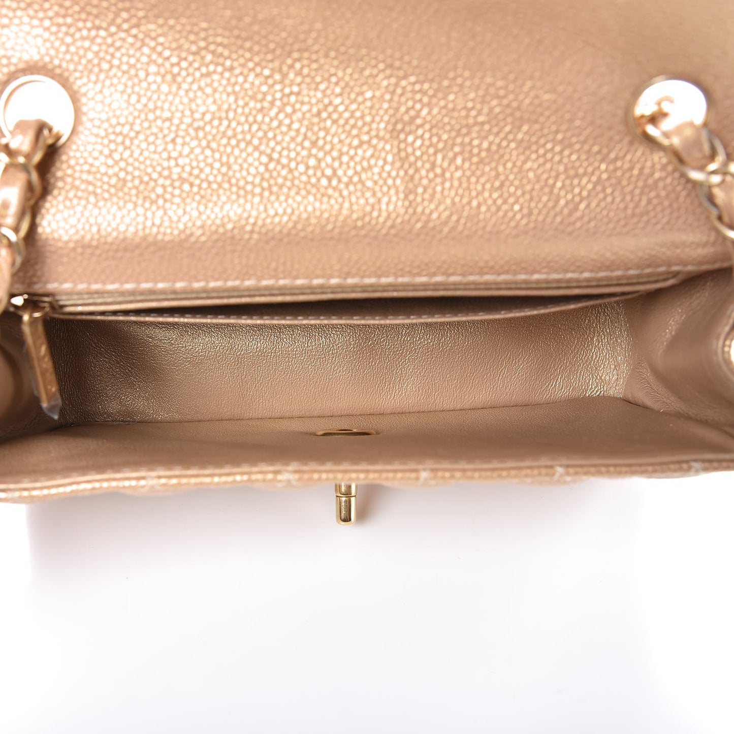 Pearly Caviar Quilted Mini Rectangular Flap Gold