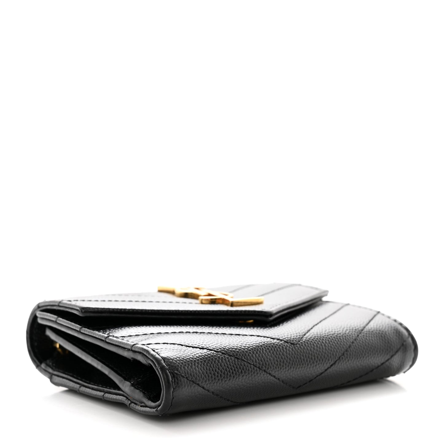 Grain De Poudre Matelasse Chevron Monogram Compact Tri Fold Wallet Black