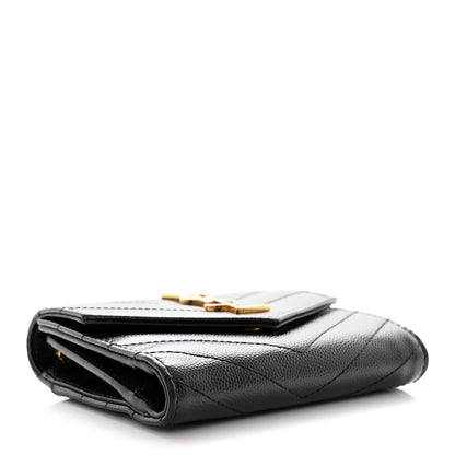 Saint Laurent Grain De Poudre Matelasse Chevron Monogram Compact Tri Fold Wallet Black 4 of 11