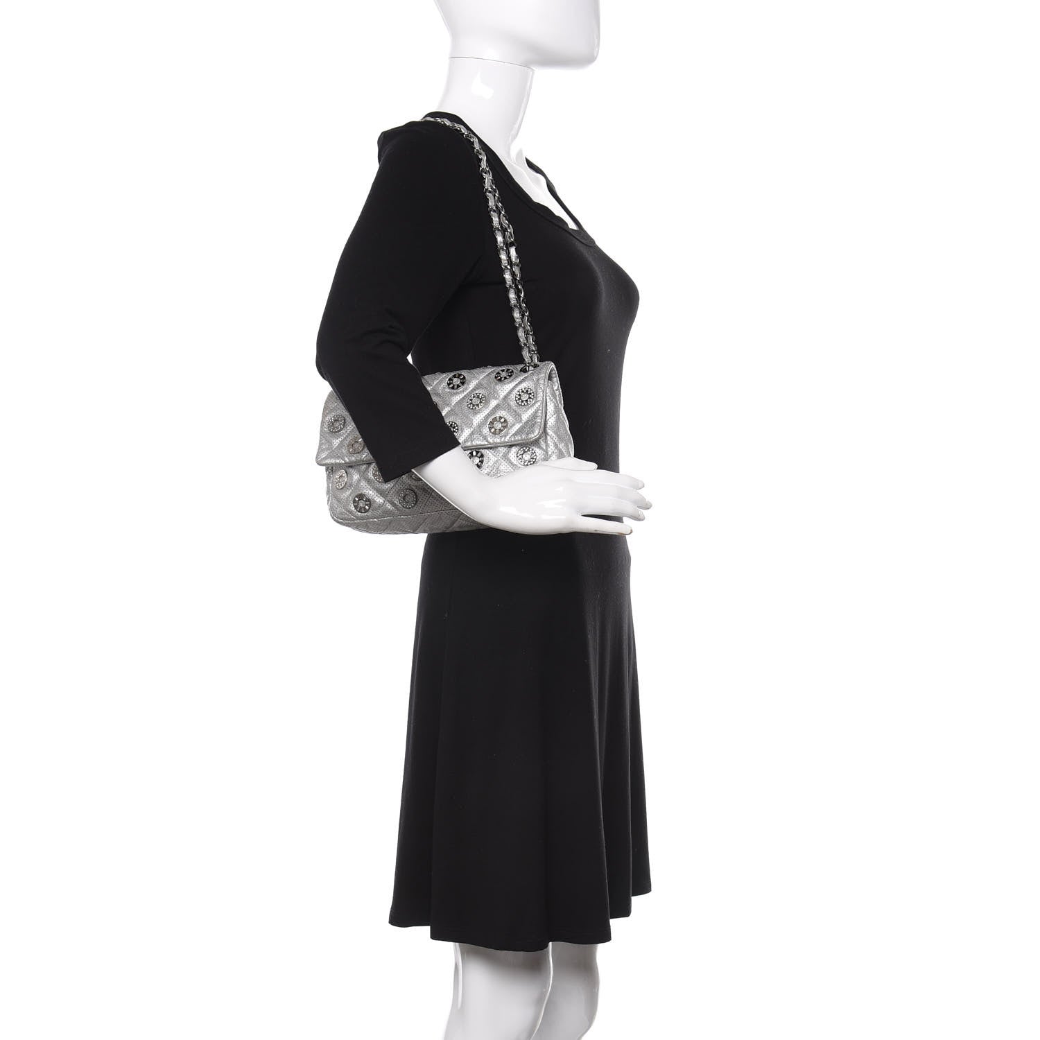 Chanel Metallic Lambskin Perforated Quilted Medium CC Medals Flap Silver 3 of 10