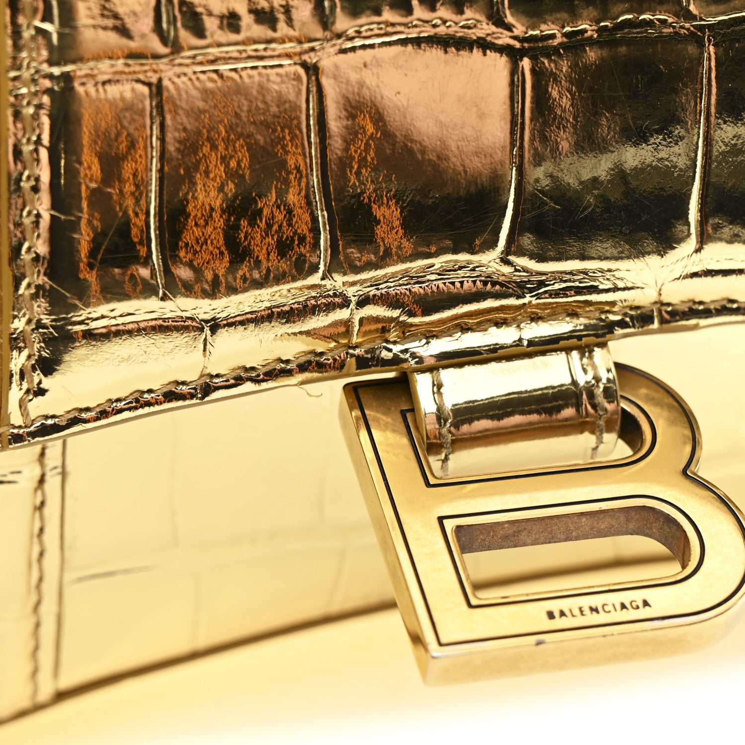 Balenciaga Metallic Calfskin Crocodile Embossed Hourglass Top Handle Bag XS Gold 11 of 12