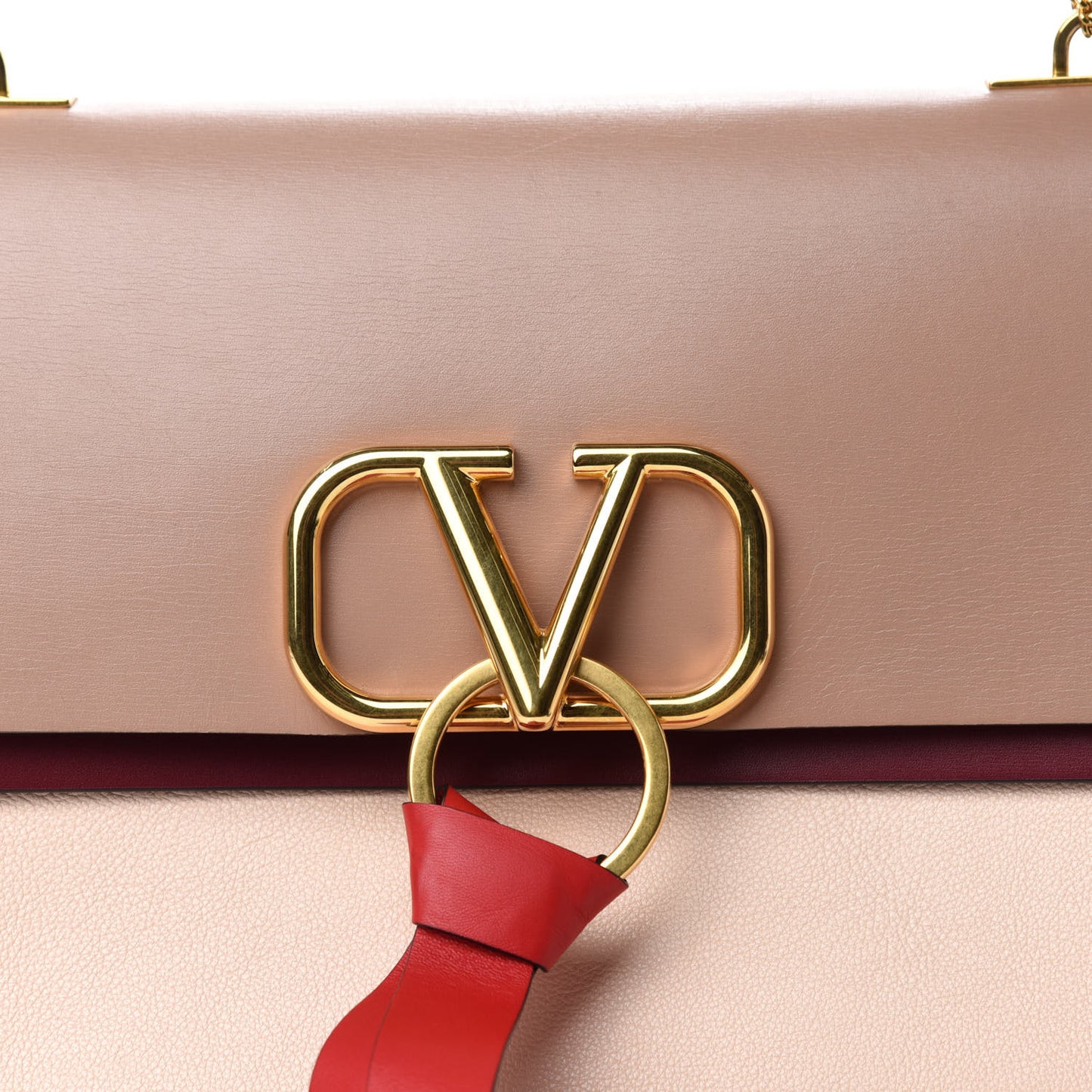 Smooth Calfskin Medium VRing Shoulder Bag Rose Cannelle Light Ivory Cerise