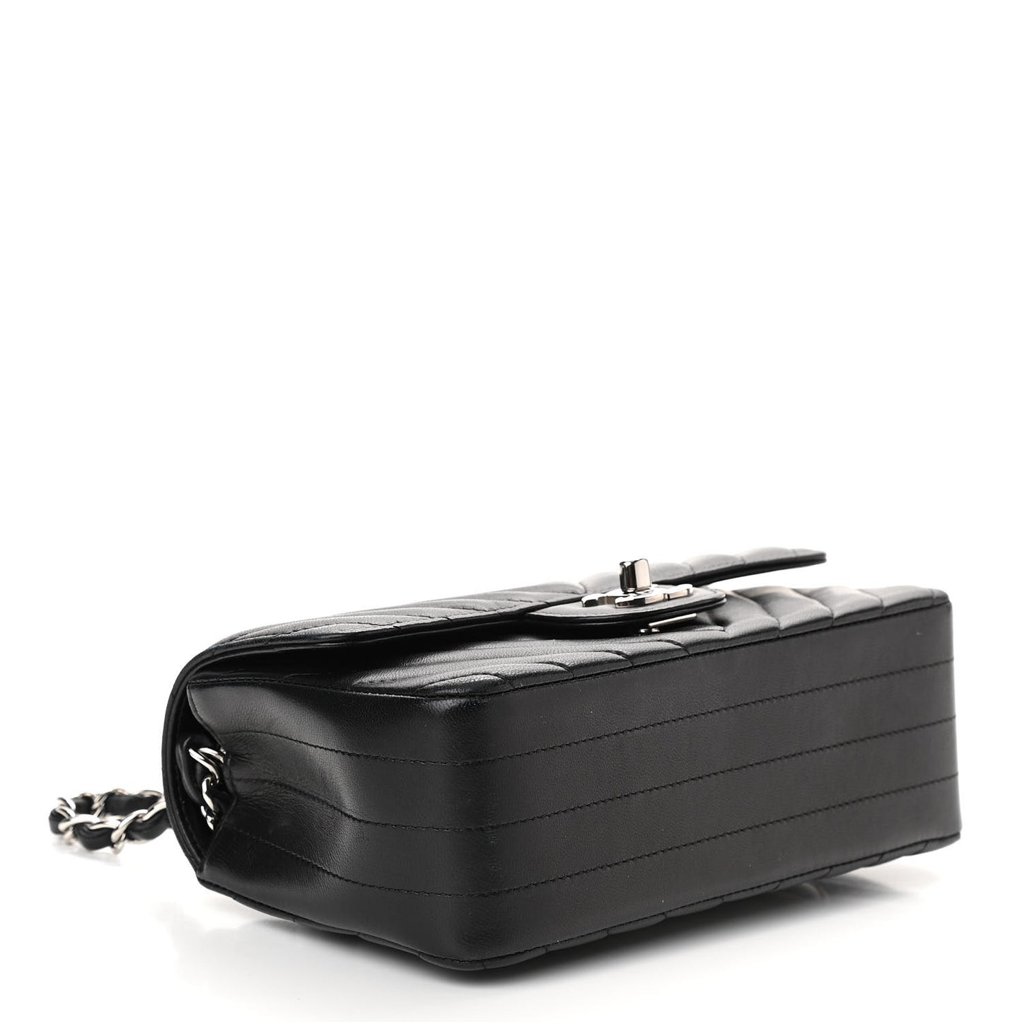 Lambskin Chevron Quilted Mini Rectangular Flap Black