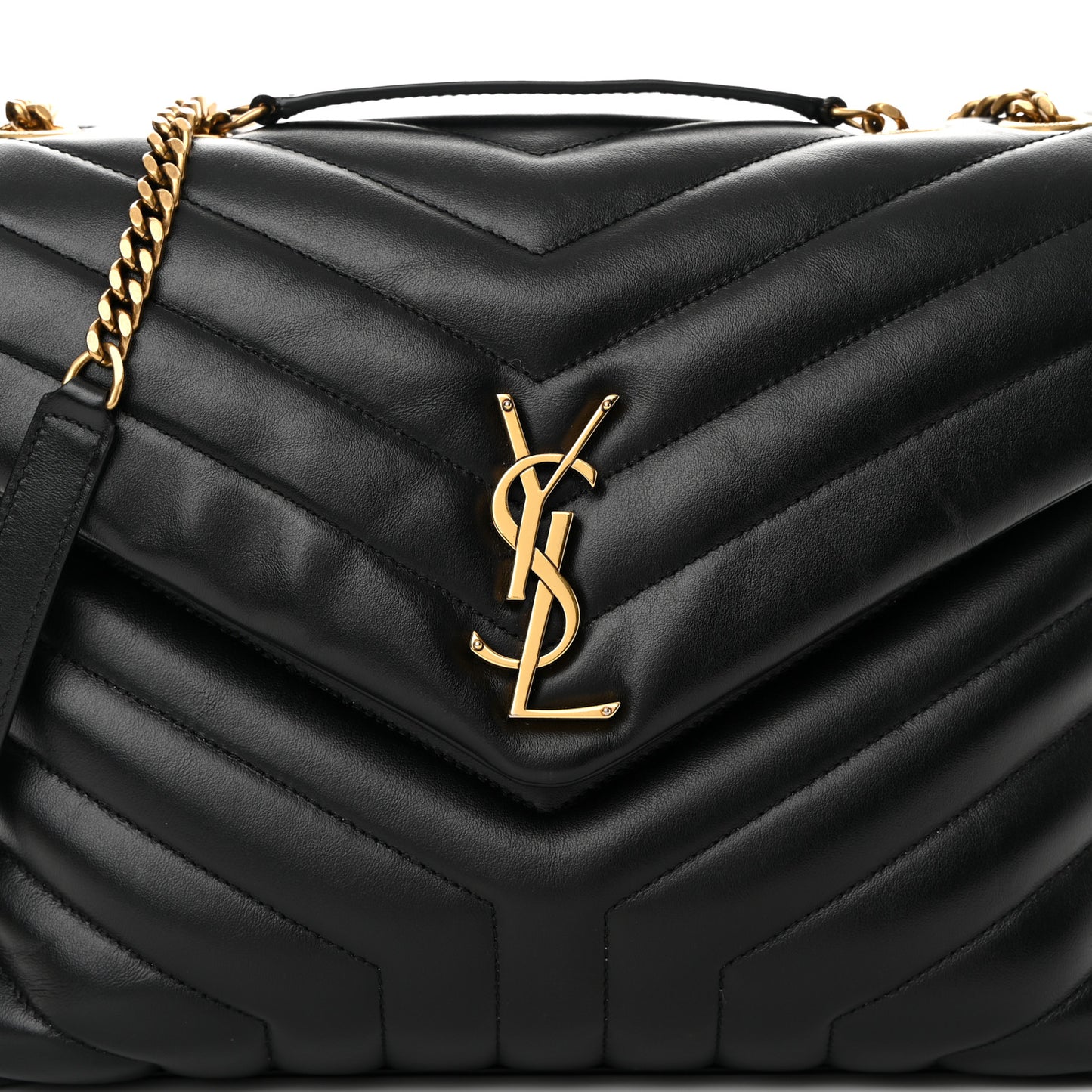 Calfskin Y Quilted Monogram Medium Loulou Chain Satchel Black