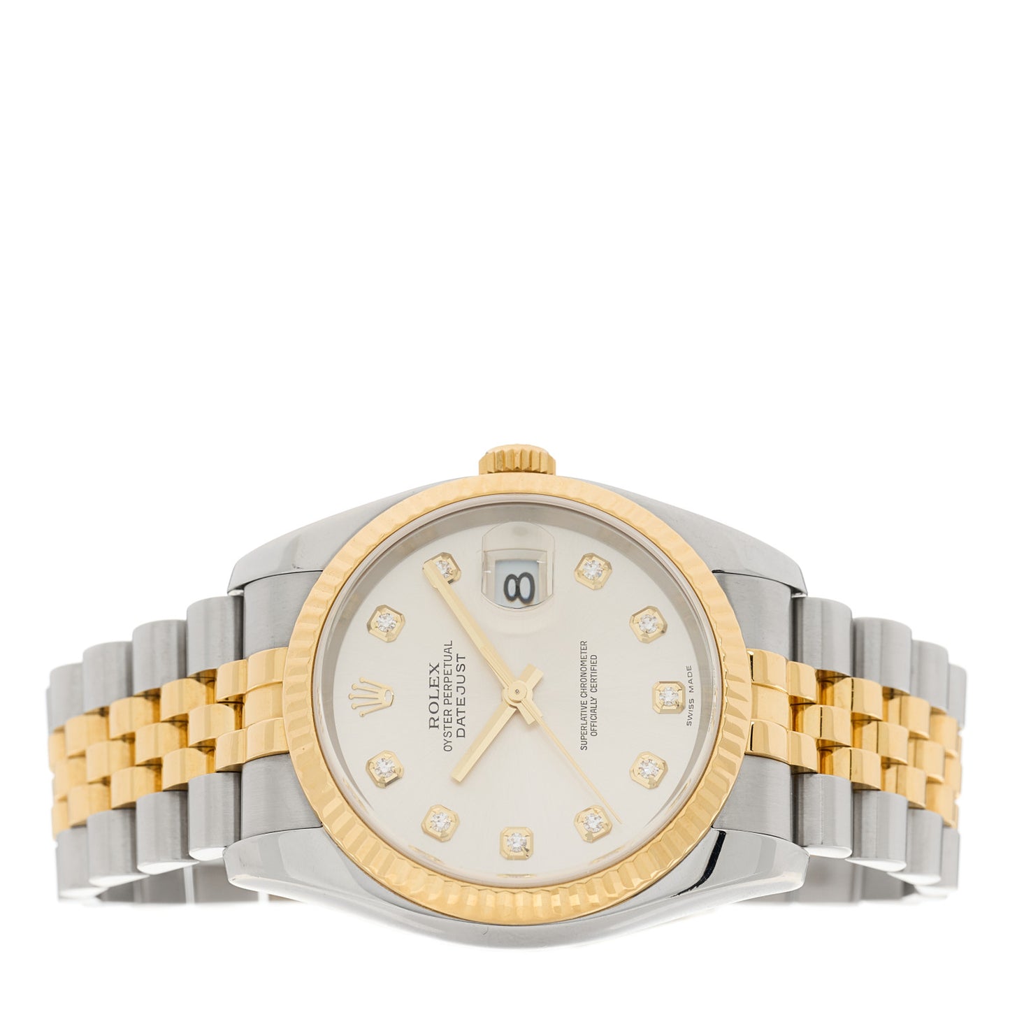 Stainless Steel 18K Yellow Gold Diamond 36mm Oyster Perpetual Datejust Watch Silver 116233