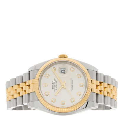 Rolex Stainless Steel 18K Yellow Gold Diamond 36mm Oyster Perpetual Datejust Watch Silver 116233 2 of 5