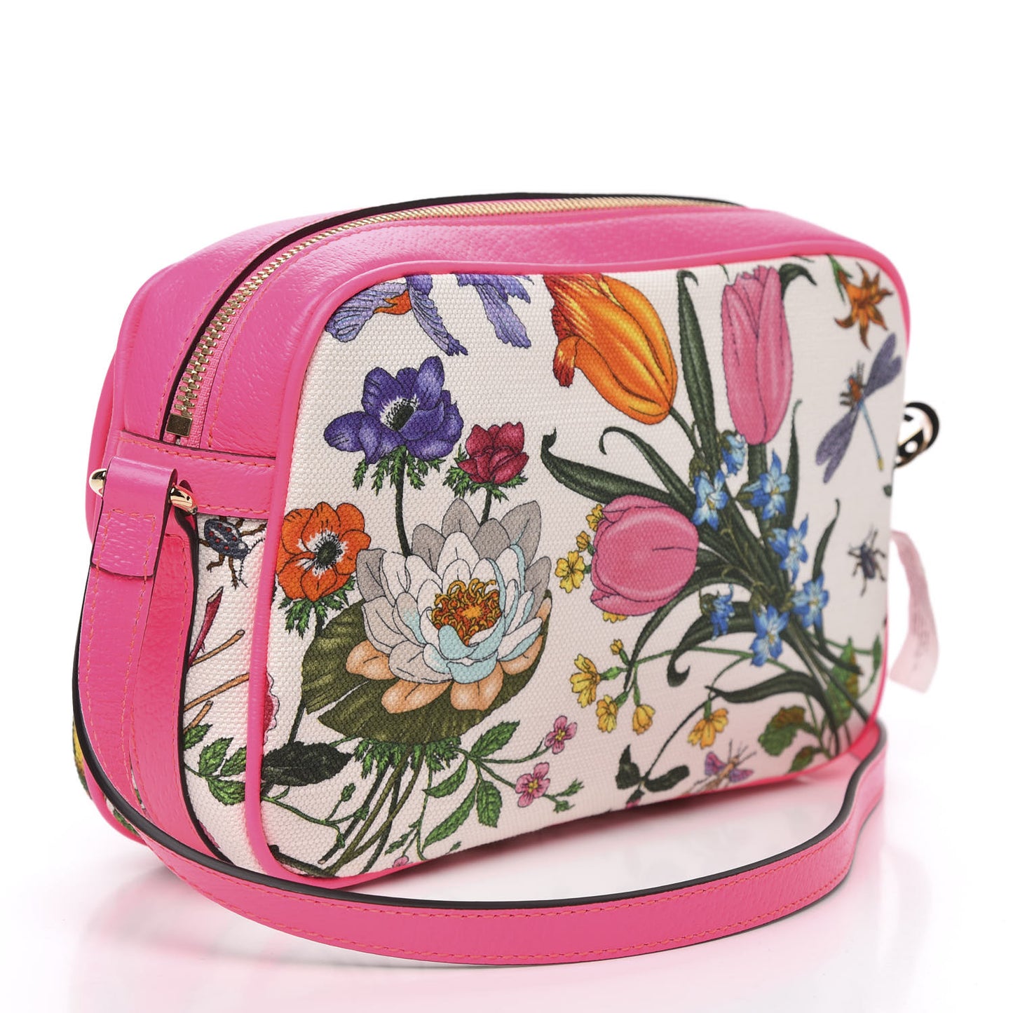 Canvas Flora Floral Shoulder Bag White Fuchsia Fluo