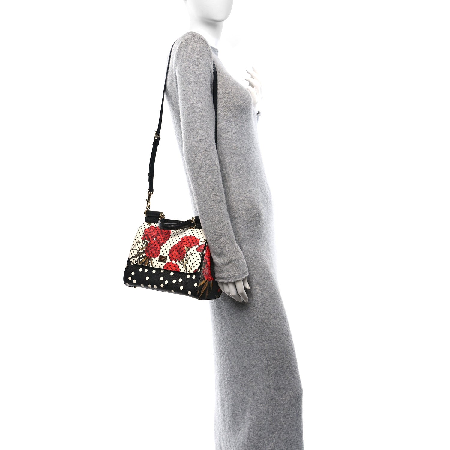 Dolce & Gabbana Dauphine Polka Dot Floral Print Medium Miss Sicily Satchel Black 2 of 10