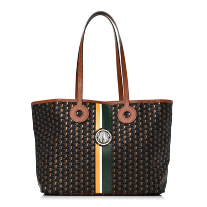 Moynat Grained Calfskin Canvas 1920 Oh! Tote Ruban MM Carbon Bronze Cognac 1 of 14