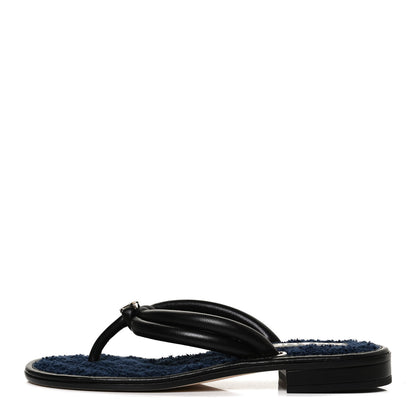 Chanel Lambskin Fabric CC Thong Sandals 36.5 Black Dark Navy 1 of 10