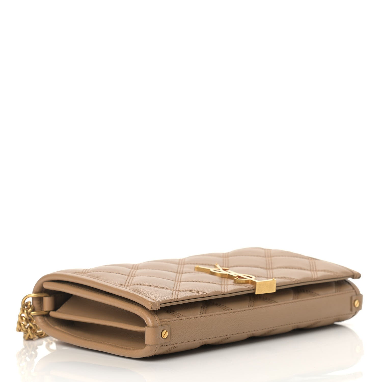 Saint Laurent Lambskin Diamond Quilted Becky Chain Wallet Gold Sand 3 of 8