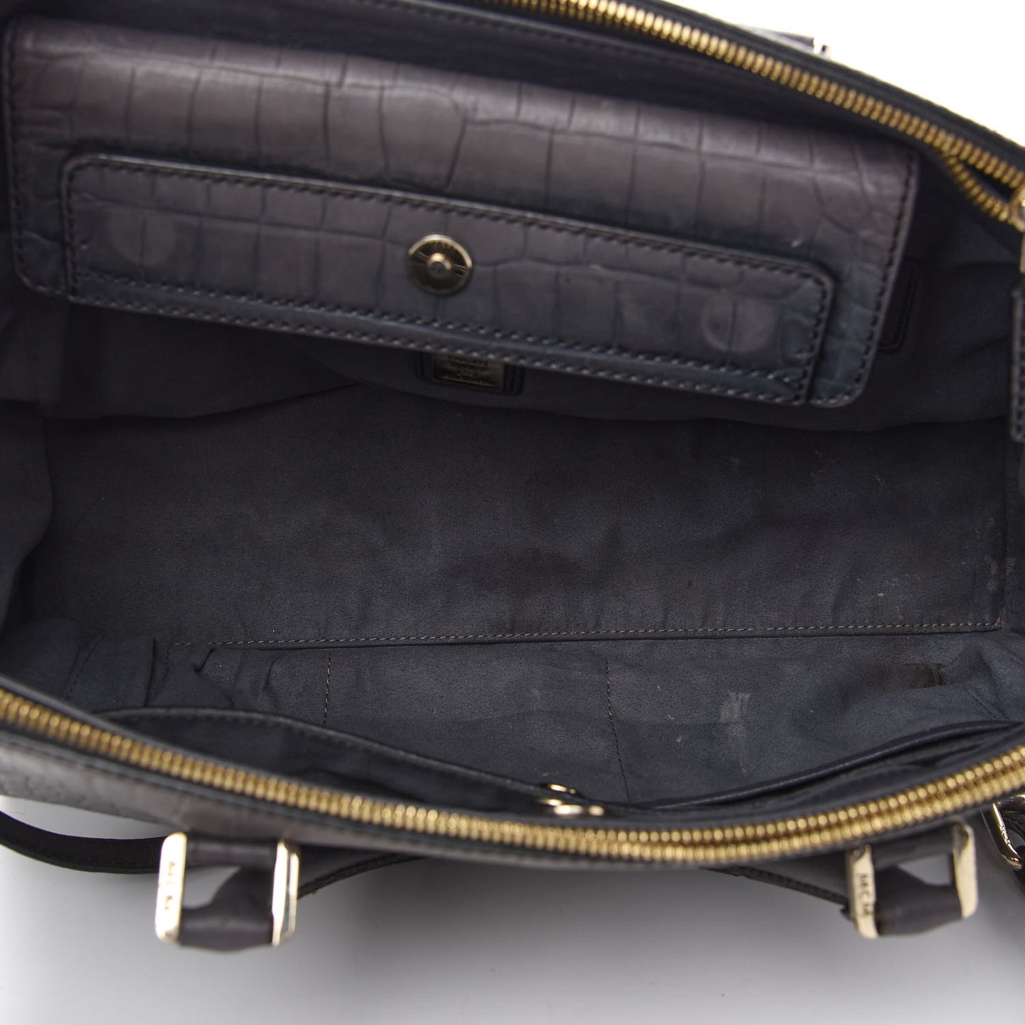 Calfskin Crocodile Embossed Double Zip Tote Bag Grey