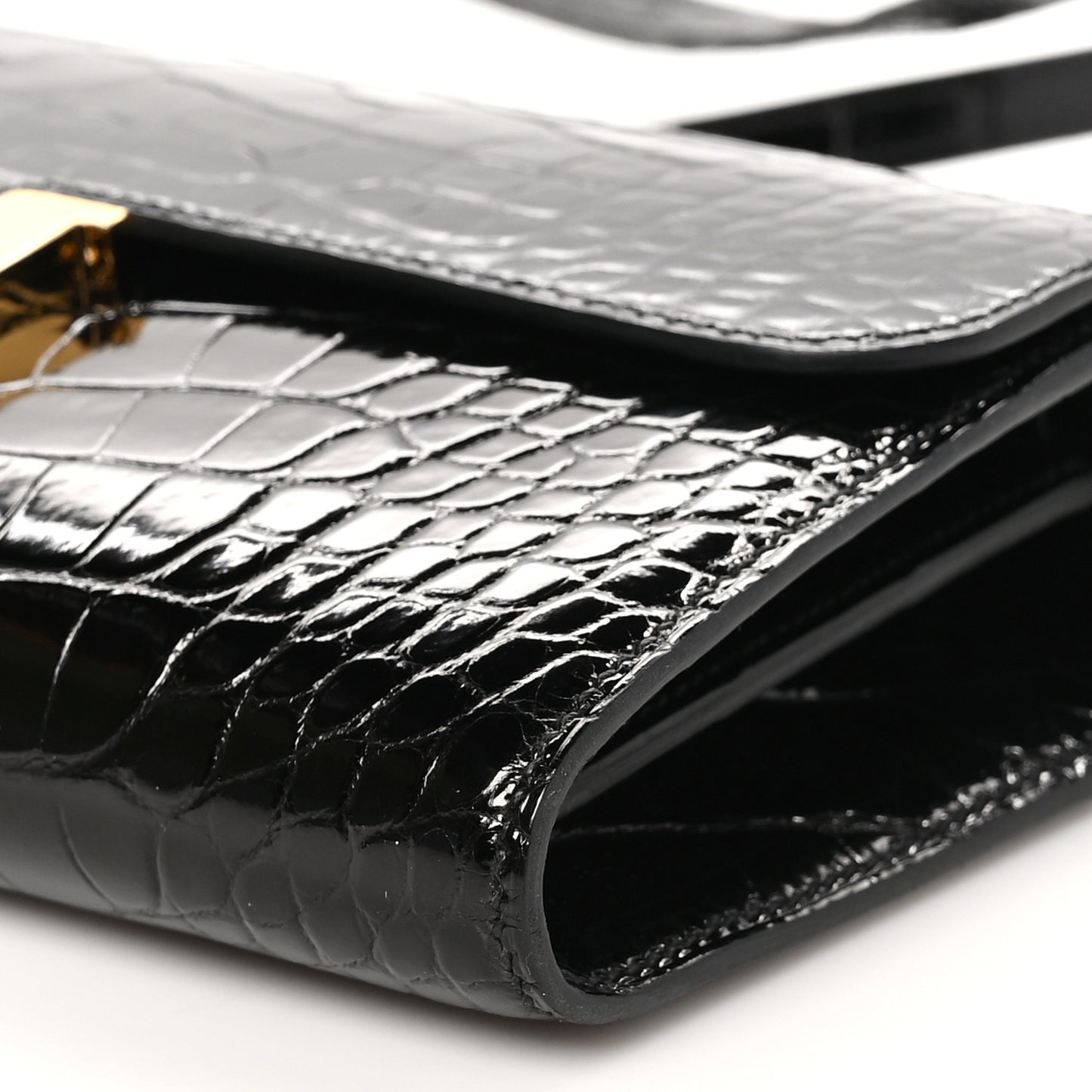 Shiny Alligator Constance Long Wallet To Go Black