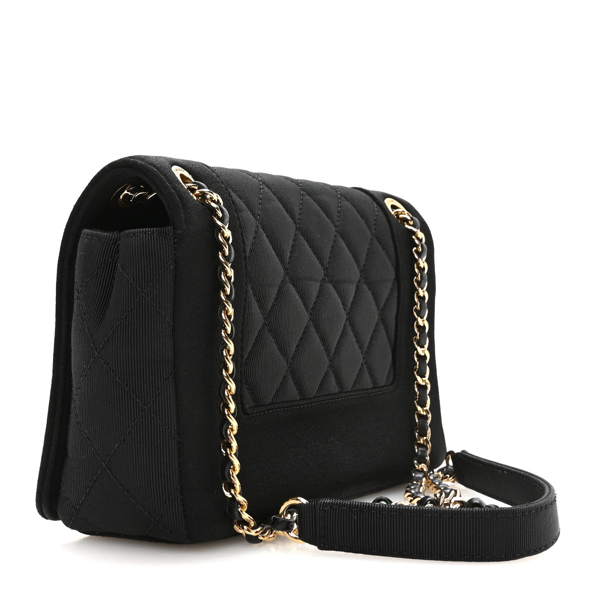 Grosgrain Satin Quilted Small Vintage Mademoiselle Flap Black