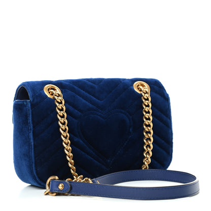 Gucci Velvet Matelasse Mini GG Marmont Shoulder Bag Cobalt Blue 2 of 4