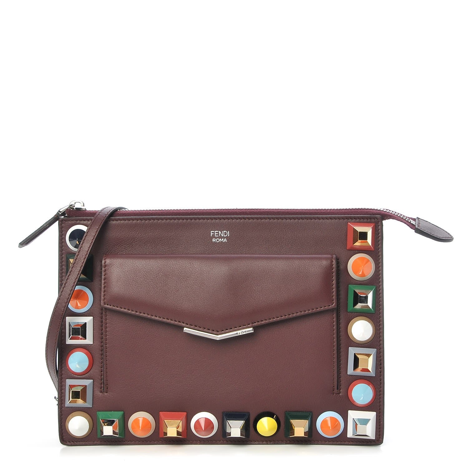 Fendi Vitello Dolce Studded Mini 2Jours Pouch Bordeaux Multicolor 1 of 7