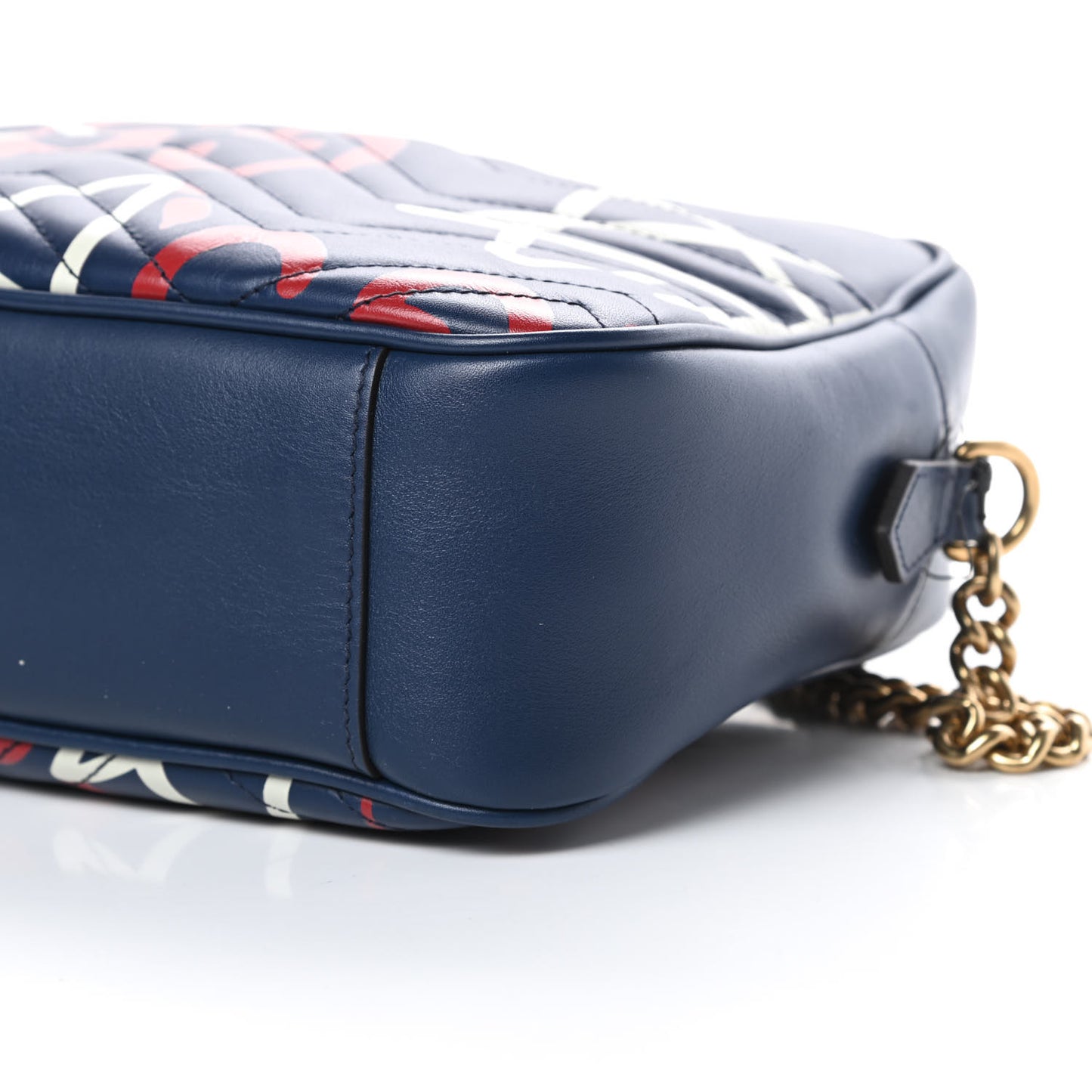 Calfskin Matelasse GucciGhost Medium GG Marmont Chain Shoulder Bag Blue Agata Hibiscus Red
