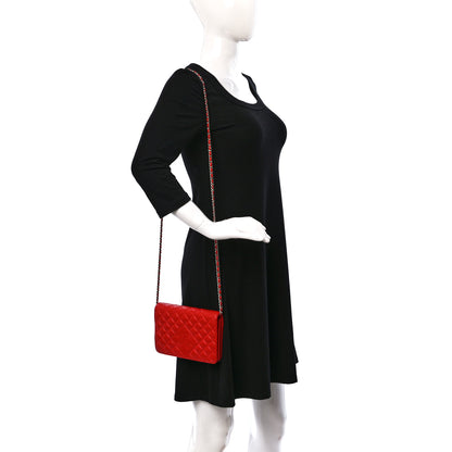 Chanel Lambskin Quilted Diamond CC Wallet On Chain WOC Red 2 of 12