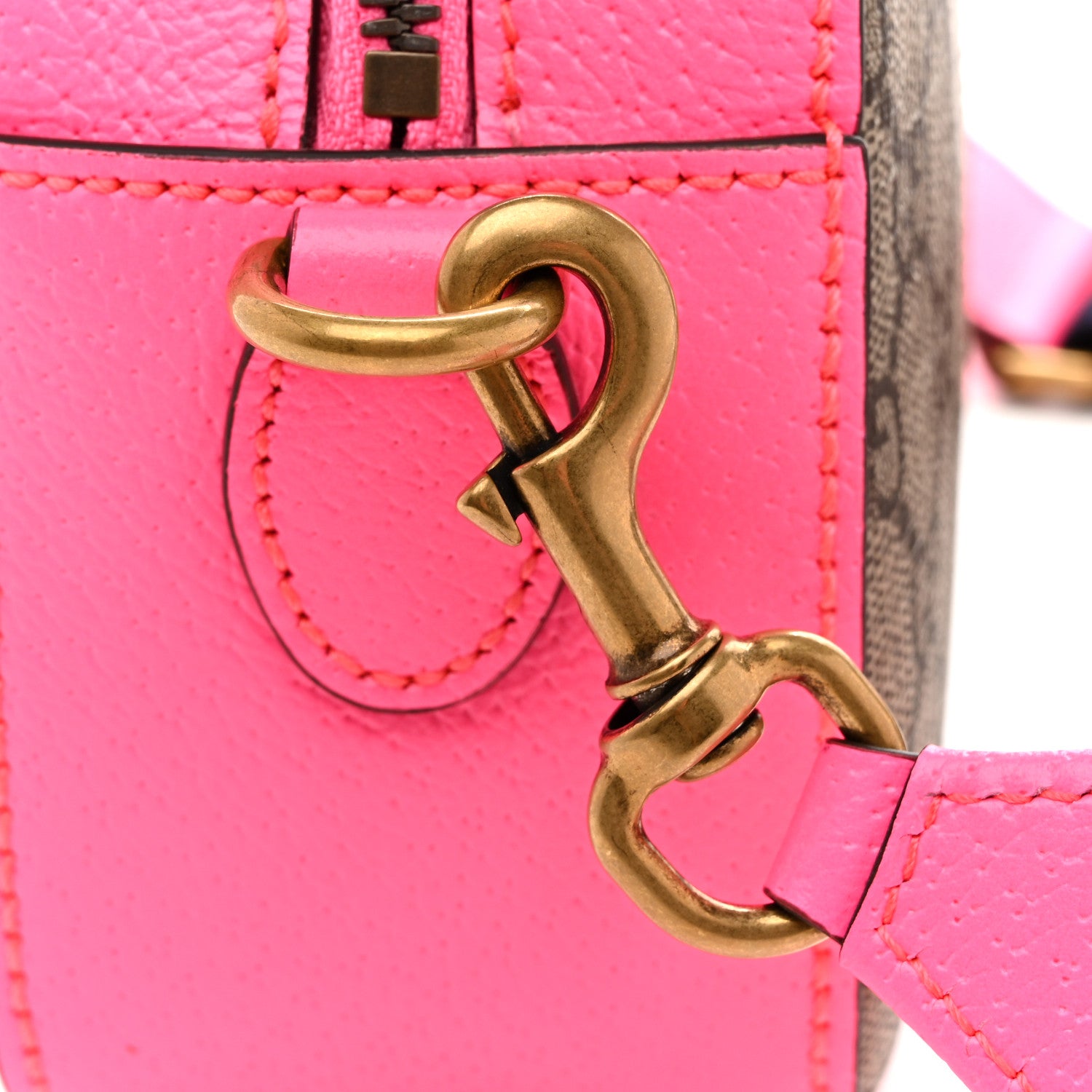 Gucci GG Supreme Monogram Textured Dollar Calfskin Web Ophidia Small Crossbody Bag Beige Ebony Fuchsia 11 of 11