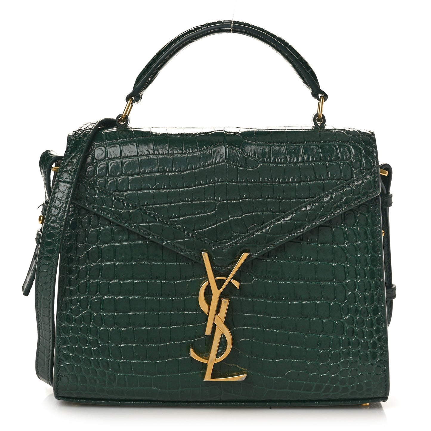 Calfskin Crocodile Embossed Mini Classic Monogram Cassandra Top Handle Dark Mint